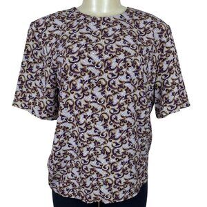 Vintage Worthington Womens Purple White Blouse Sze M
